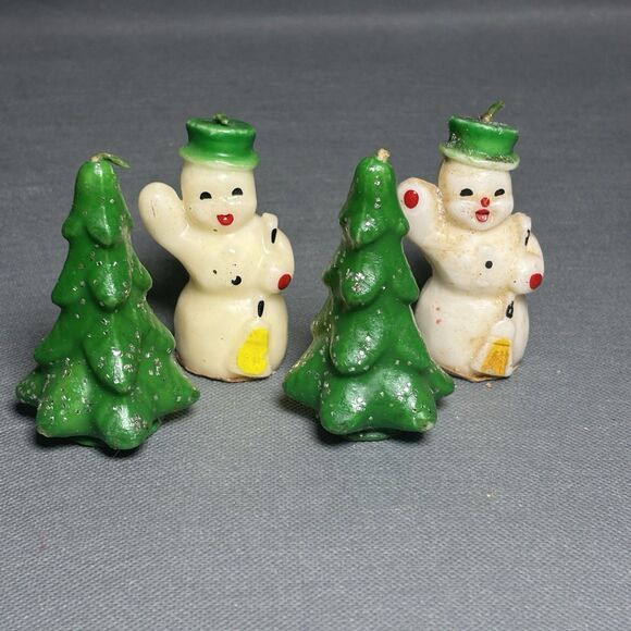 Vintage Gurley Christmas Tree & Snowman MCM Retro Christmas Decor Lot 4 - Picture 1 of 11